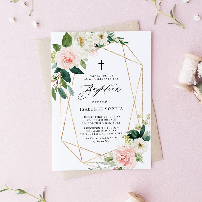 Convite Aquarela Primavera Florals Moldura Geométrica Bati (Criador carregado)