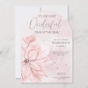 Convite aquarela primeiro aniversario de flor rosa de Nata