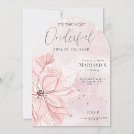 Convite aquarela primeiro aniversario de flor rosa de Nata