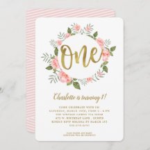 Aquarela Primeiro Aniversário Dourado e Rosa