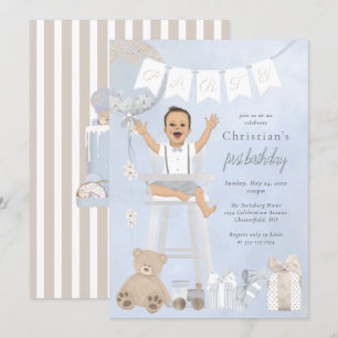 Convite Aquarela Primeiro Bebê de Aniversário em Cadeira A