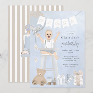 Convite Aquarela Primeiro Bebê de Aniversário em Cadeira A