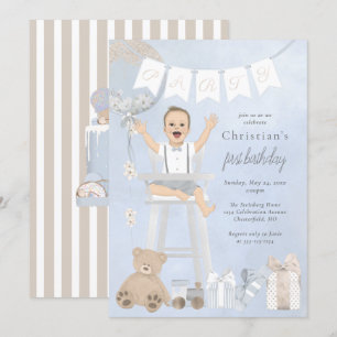 Convite Aquarela Primeiro Bebê de Aniversário em Cadeira A