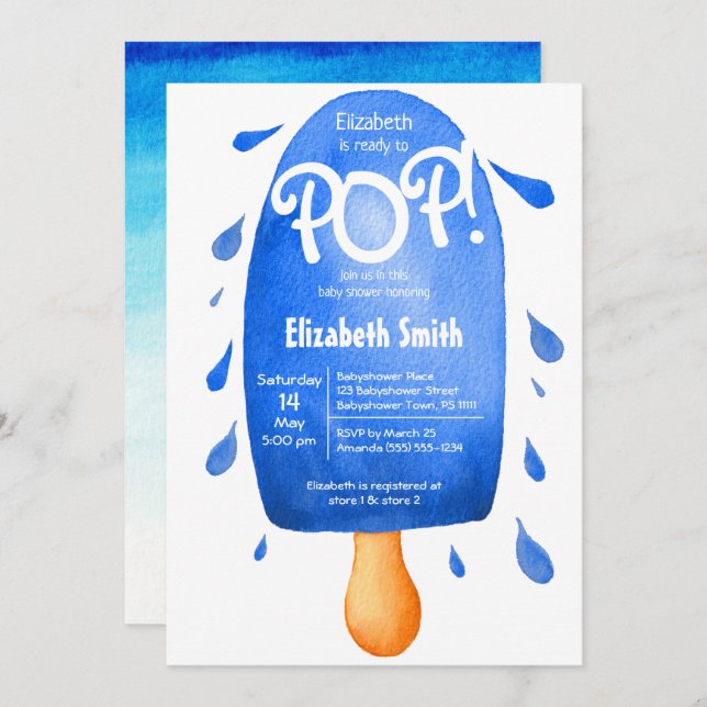 Convite Aquarela pronta para o chá de fraldas do bebê pop (Frente/Verso)