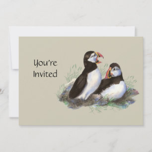 Convite Aquarela Puffin Passarinho Fofo