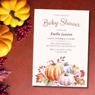 Convite Aquarela Pumpkin Caída Gênero Chá de fraldas Neutr