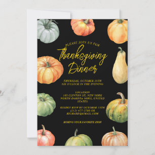 Convite Aquarela Pumpkin Janto de Ação de Graças Verde
