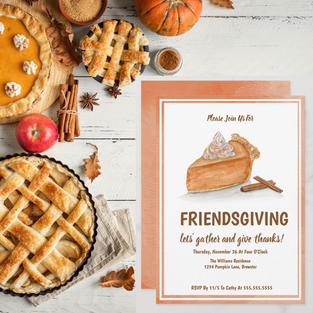 Convite Aquarela Pumpkin Pie Amizade Ação de Graças (Elegant design, easy customization, and inviting allure set your Friendsgiving apart!




)