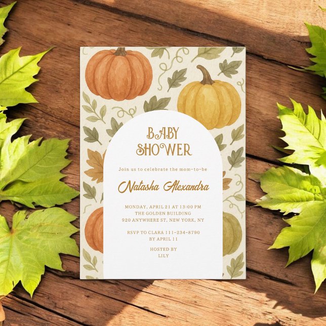 Convite Aquarela Pumpkin Queda de outono Chá de fraldas Fl (Criador carregado)