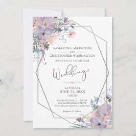 Convite Aquarela Púrpura Floral Flores Geométricas