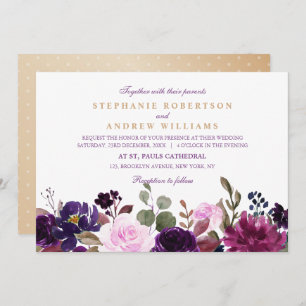 Convite Aquarela Púrpura Plum Floral Boho
