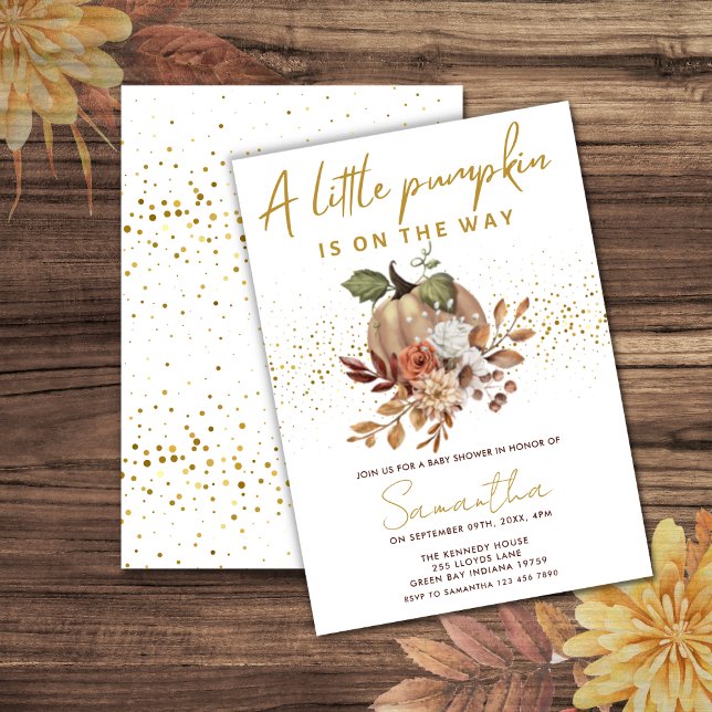 Convite Aquarela Queda Pequeno Chá de fraldas De Abóbora (baby shower little pumpkin theme -gender neutral fall baby shower invitation)