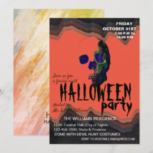 Convite Aquarela Retro Caveira Skeleton Arte Halloween