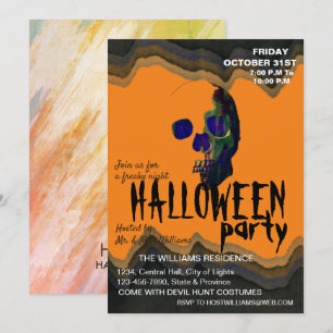 Convite Aquarela Retro Caveira Skeleton Arte Halloween
