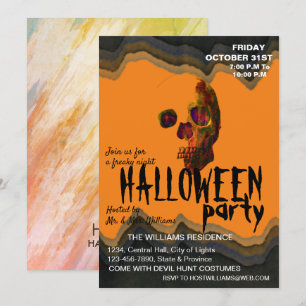 Convite Aquarela Retro Caveira Skeleton Arte Halloween