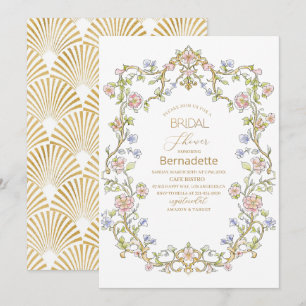 Convite Aquarela retro flores Chá de panela de ouro