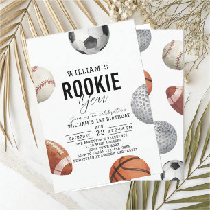 Convite Aquarela Rockie ano esportes primeiro aniversário