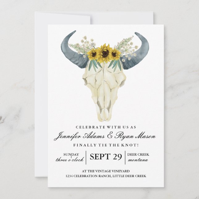 Convite Aquarela Rodeio Rústico | Casamento Girassóis (Frente)