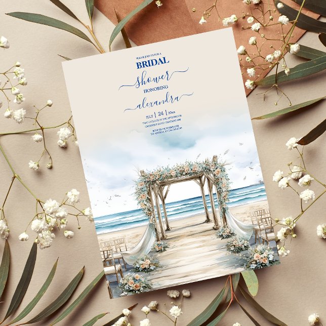 Convite Aquarela Romântica Oceano de Verão Bridal (Criador carregado)
