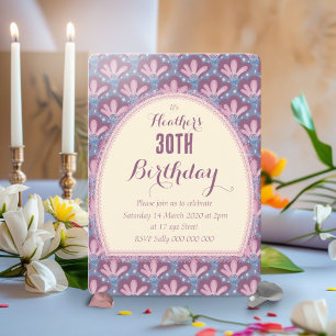Convite Aquarela Rosa Azul Floral Excêntrico Personalizado
