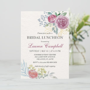 Convite Aquarela Rosa Burgundy Greenery Bridal Luncheon