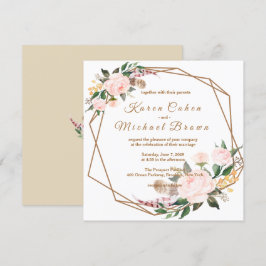 Convite Aquarela Rosa e Dourado Boho Chic Floral Casamento