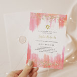 Convite Aquarela rosa elegante e Dourada | Bat Mitzvah<br><div class="desc">Estes deslumbrantes e elegantes convites do Bat Mitzvah apresentam trendy watercolor traçados em tons femininos de rosa,  coral,  e laranja,  com falso aspecto brilhante do ouro,  confetti e uma Estrela de David.</div>