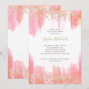 Convite Aquarela rosa elegante e Dourada   Chá de panela