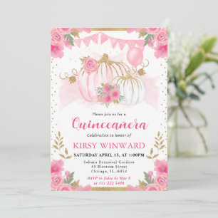 Convite Aquarela Rosa Floral Outono Abóbora Quinceanera