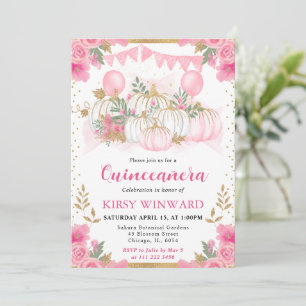 Convite Aquarela Rosa Floral Outono Abóbora Quinceanera