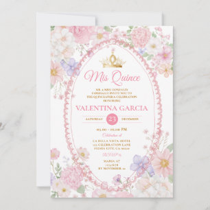 Convite Aquarela Rosa Quinceañera 15 Anos Flores Dourado