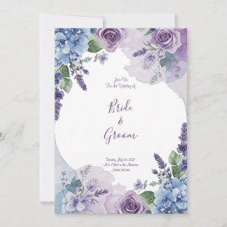 Convite Aquarela Rosa Roxa Hortênsia Azul Lavanda Coroa