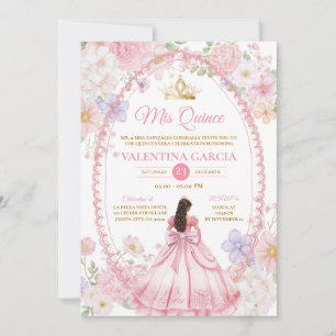 Convite Aquarela Rosa Roxo Quinceañera 15 Anos Flores