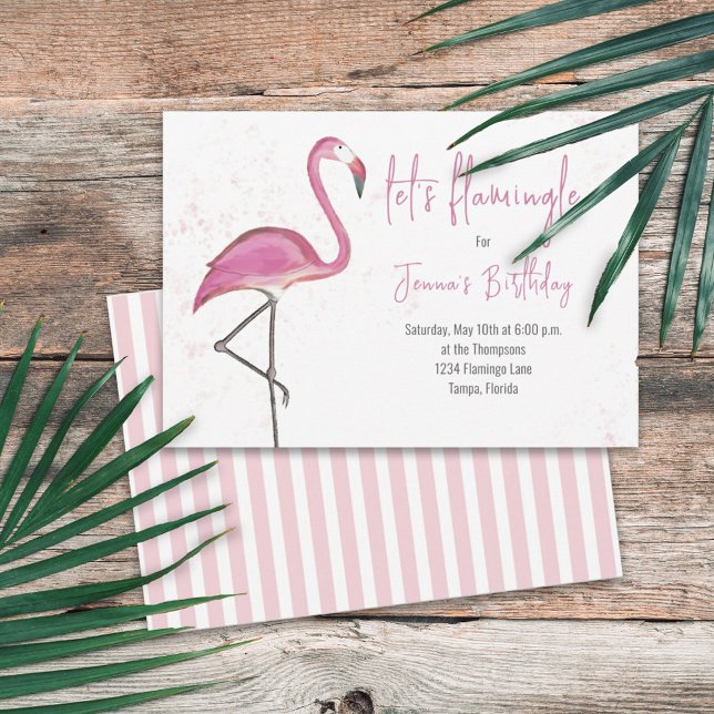 Convite Aquarela Rosa Vamos Flamingle Flamingo Fofo (Criador carregado)