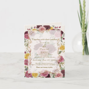 Convite Aquarela Rosas Amarelas Burgundy Empoeiradas/Crema