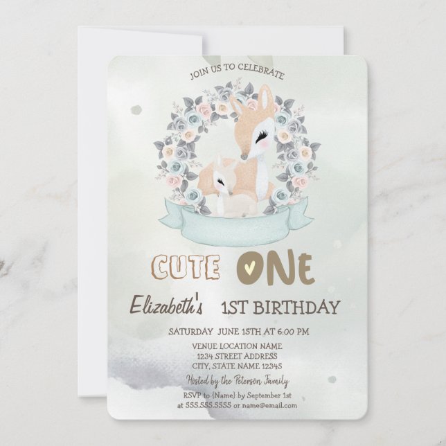 Convite Aquarela Rosas de flores de veado  verde 1 rua (Frente)