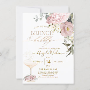 Convite Aquarela Rosas Empoeiradas Hydrangea Brunch Bubbly