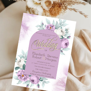 Convite Aquarela Rosas Lilás Bolinhas Casamento