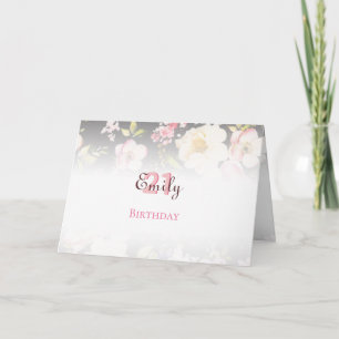 Convite Aquarela Rosas Rosa e Amarelo em Preto, Aniversári