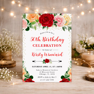 Convite Aquarela Rosas Vermelhas e Amarelas 50º aniversári