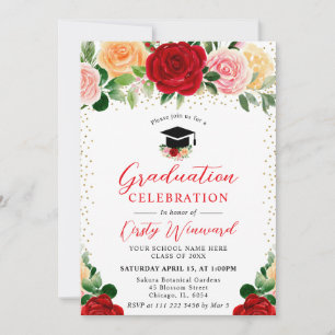 Convite Aquarela Rosas Vermelhas e Amarelas Graduação