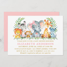 Convite Aquarela Safari Animais Chá de fraldas Arco Rosa