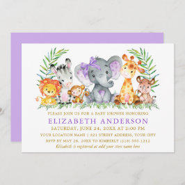 Convite Aquarela Safari Animais Chá de fraldas Arco Violet