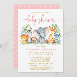 Convite Aquarela Safari Animais Chá Rosa Dourado