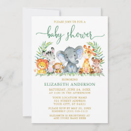 Convite Aquarela Safari Animais Chá Roteiro Verde Dourado