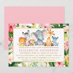 Convite Aquarela Safari Animais Chás de fraldas Tropicais