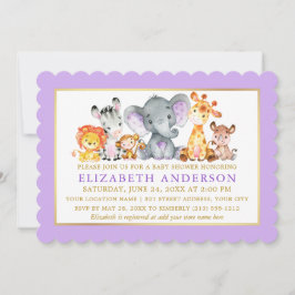 Convite Aquarela Safari Animais Dourados Roxos