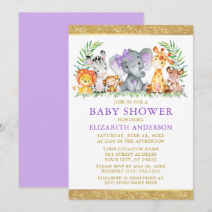 Convite Aquarela Safari Animais Violeta Chá