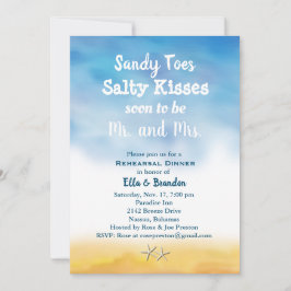 Convite Aquarela Sandy Toes Ensaio Janta céu e areia