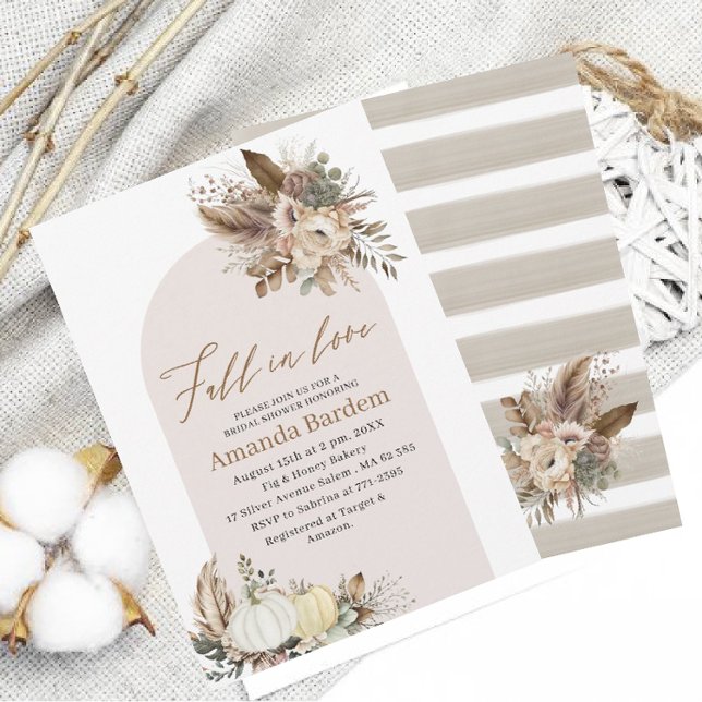 Convite Aquarela se apaixona Beige Flower Pumpkin brida (Criador carregado)